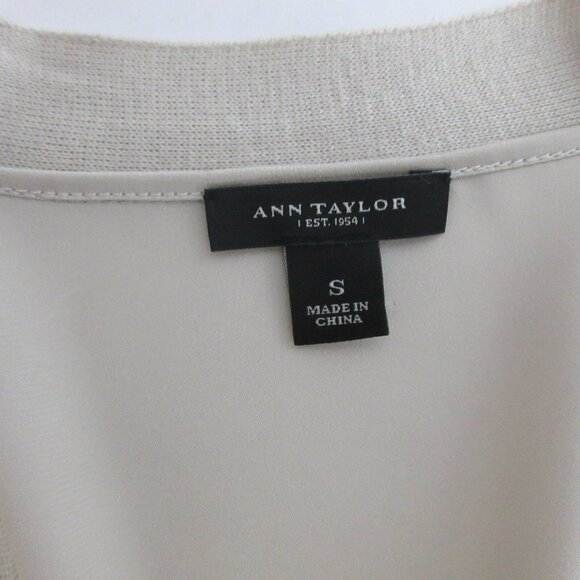 Ann Taylor Cardigan Small Beige Button-Up Roll-Tab Sleeves Knit Silky Cashmere - Picture 8 of 10